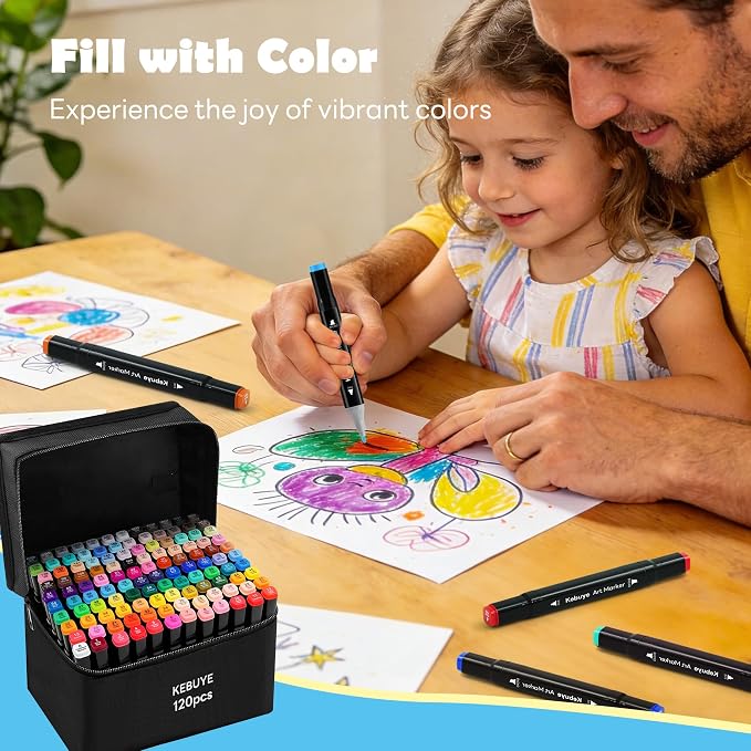 120 Colors Alcohol Markers Set - Dual Tips Blender Art Markers for Drawing | Color Markers for Sketching Coloring Artist Pens and Underlining - Professional Permanent Sketch Markers for Kids Adult