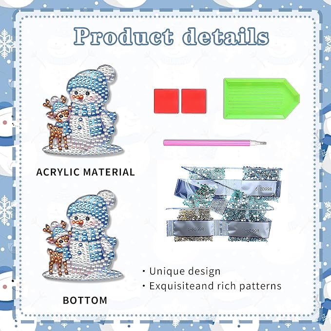 JeCuiK 6 Pcs Christmas Diamond Art Cute Snowman Diamond Art Kits for Adults Diamond Painting Wind Chimes Suncatcher Double Sided DIY Diamond Painting Kits Christmas Ornament