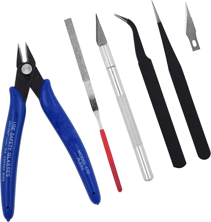 Mandala Crafts 13 Model Building Hobby Tools Kit for 3D Plastic Miniatures | Basic Set with Clippers, Tweezers, Files & Knife for Assembly, Mecha, Scale Kits, Aircraft, Tanks, Ships, Cars, Metal & Resin