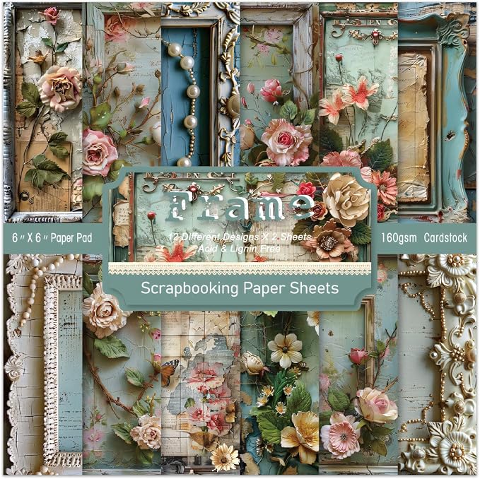 6 x 6 In Scrapbook Paper Pad Cardstock,24 Sheets Garden Pattern Design Floral Decorative Decoupage for Photo Album Card Making Folded Supplies Gift Wrapping Junk Journals DIY Crafts