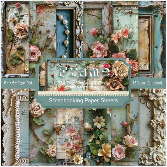 6 x 6 In Scrapbook Paper Pad Cardstock,24 Sheets Garden Pattern Design Floral Decorative Decoupage for Photo Album Card Making Folded Supplies Gift Wrapping Junk Journals DIY Crafts