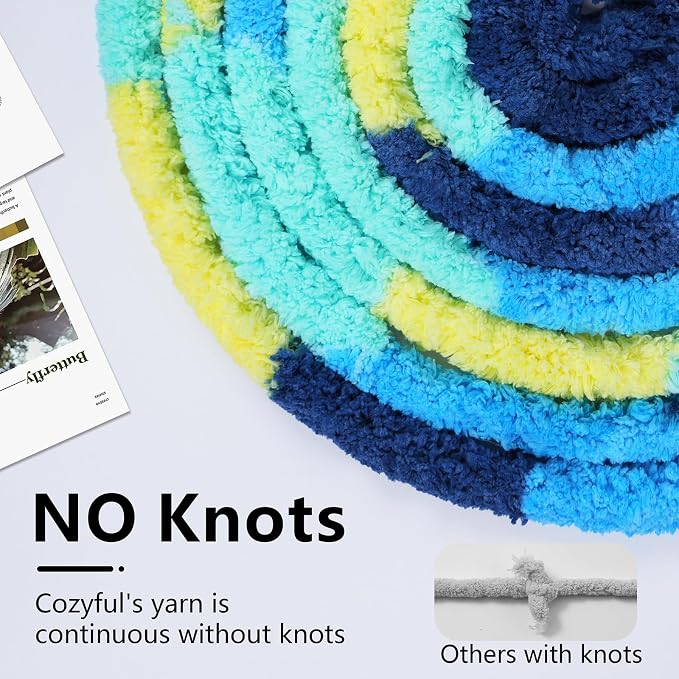 Cozyful Chunky Yarn for Hand Knitting - #10 Chunky Chenille Blanket Yarn, Jumbo Big Thick Chunky Yarns for Crocheting, Tie Dye Bulky Knit Yarns, 8 Skein (20 yds 8 oz Each Skein), Multi Blue & Yellow