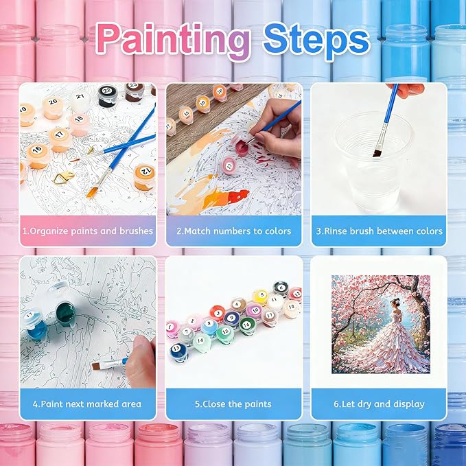 Gemozaic Elegant Woman Paint by Numbers Kit for Adults, 16x16 in, Unframed | Pink Dress Lady Paint by Number for Adults, Romantic Cherry Blossom Tree Acrylic Numbers Painting for Home, Wall Decor, Gift