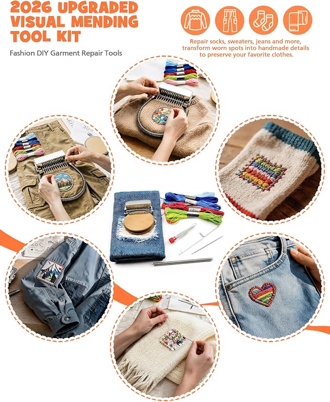 2026 Upgrad Visible Mending Kit, KnitPatch Darning Loom Kit for Beginners