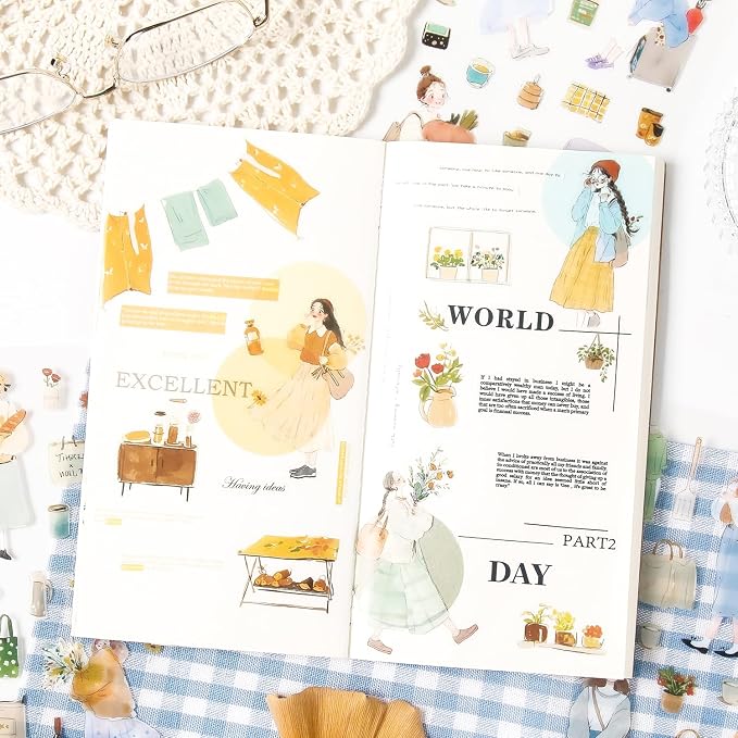 560 Pcs Planner Stickers for Scrapbooking Bullet Journal Diary Notebook Collage Card Making, 24 Sheets Transparent PET Stickers