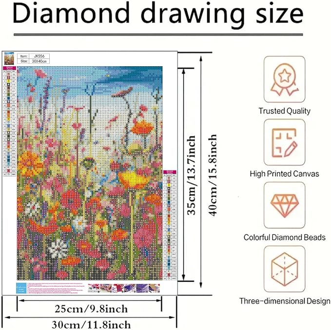 Diamond Art Painting Kits for Adults, Sea of Flowers 5D Diamond Painting | Flowers DIY Full Round Gem Crystal Art paint by Diamond Dots, Home Wall Decor 12x 16 In