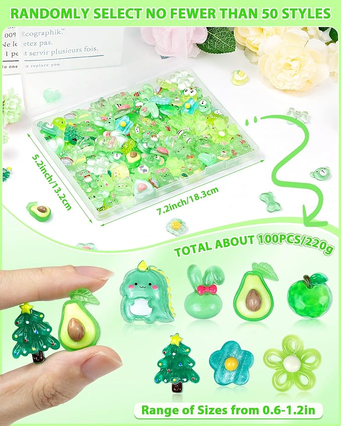 FIVEIZERO 100PCS Cute Slime Charms, Kawaii Flatback Resin Charms