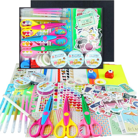 SICOHOME Scrapbook Supplies Scrapbook Kit, DIY Junk Journaling Supplies Kit | Scrapbooking Tools Paper Stickers Tapes Scissors Markers, Valentines Craft Gift for Kid Girl Women Teen Adult Starter