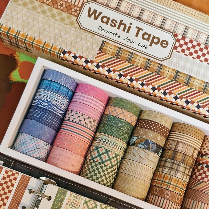 Washi Tape Set 42 Rolls Vintage Plaid Colored Decorative Scrapbook Tape