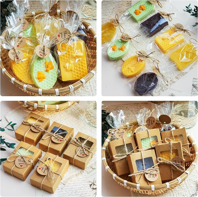 87 pcs Soap Making Kit with 2 Pack Bee Silicone Soap Molds, 20Gift Bags, 20 Tags,20 Paper Boxes, 24 pcs bee Stickers,65ft Jute Twine Craft Set for DIY Handmade Soaps Suitable for All Enthusiasts