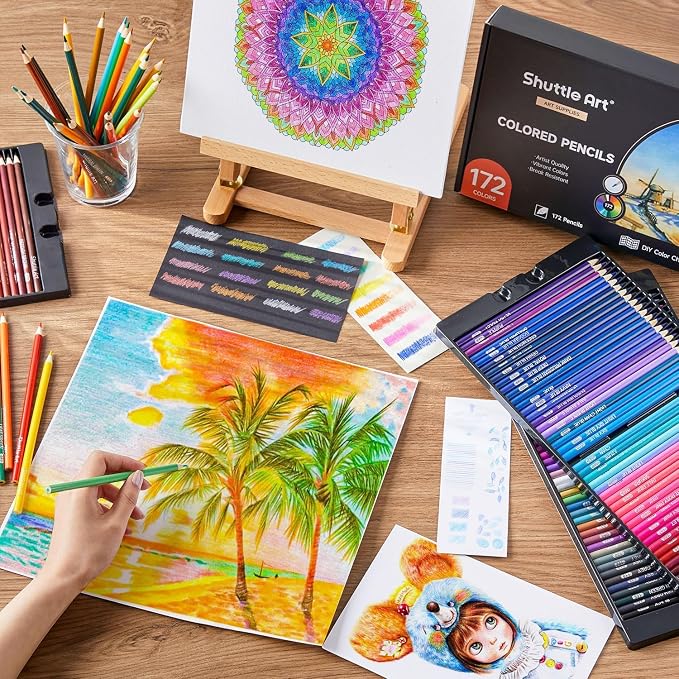Shuttle Art 172 Colored Pencils for Adult Coloring Books, Soft Core Color Pencil Set for Artist Drawing Sketching Crafting
