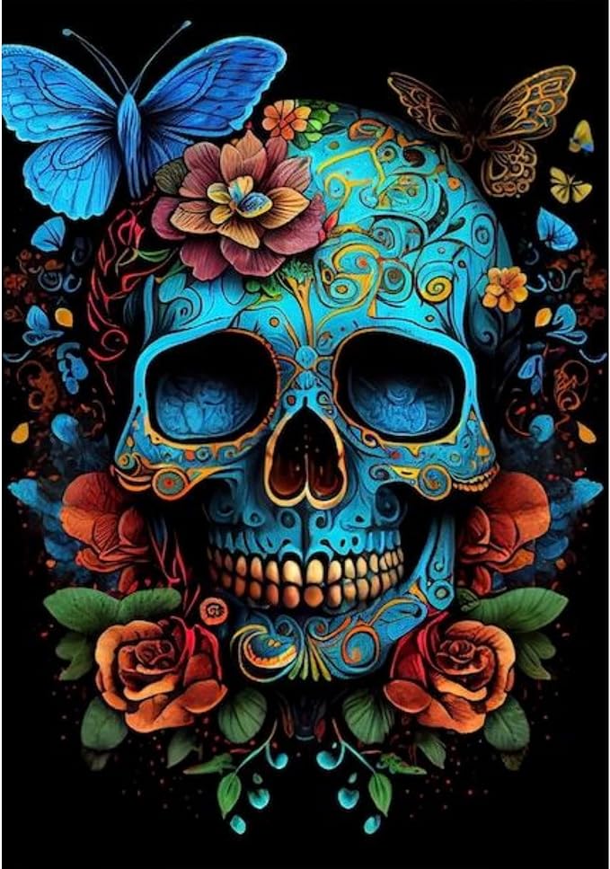 Arttoplus Skull Paint by Numbers Kit for Adults Beginner 16x20 inch | Butterfly Adult Paint by Number Kits on Canvas, Skeleton Oil Painting by Number for Gift Home Wall Decor (Without Frame)