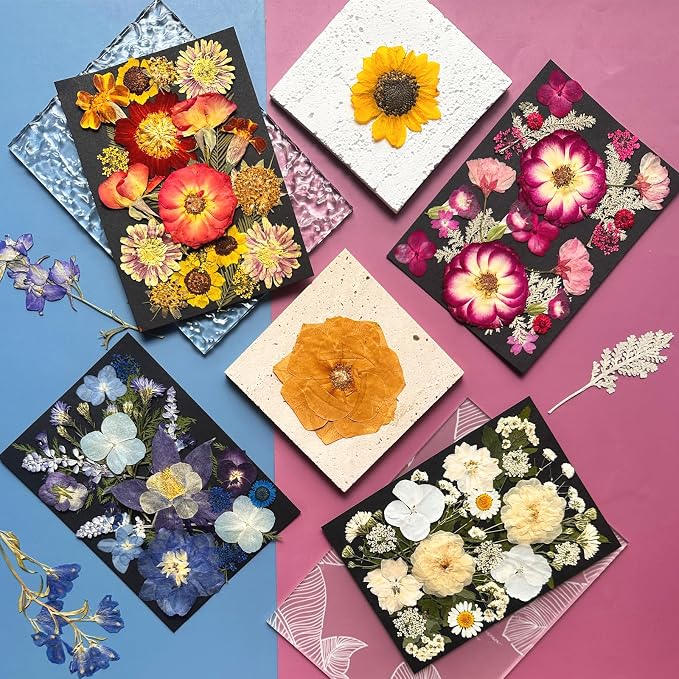 MIKIYA 92Pcs Pressed Dried Flowers for Resin, Real Assorted Natural Bulk Dry Floral Leaves for DIY Art Crafts, Epoxy Molds, Jewelry, Soap, Candle Making, Nails Decors