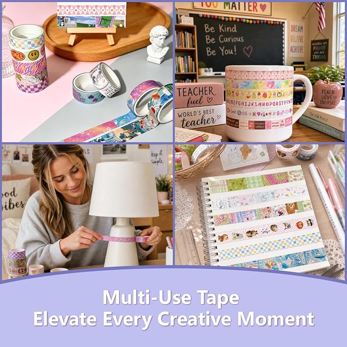 Washi Tape Set - 36 Rolls Retro-Futuristic Vaporwave Design Scrapbook Tape
