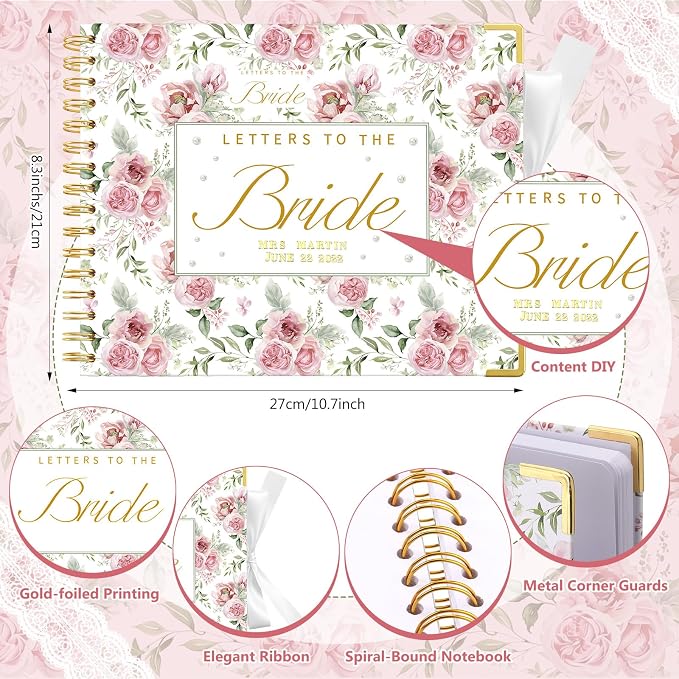 Humyoun Letters to Bride Scrapbook,10.5 X 8.25 Inch,Rose Style,Pink