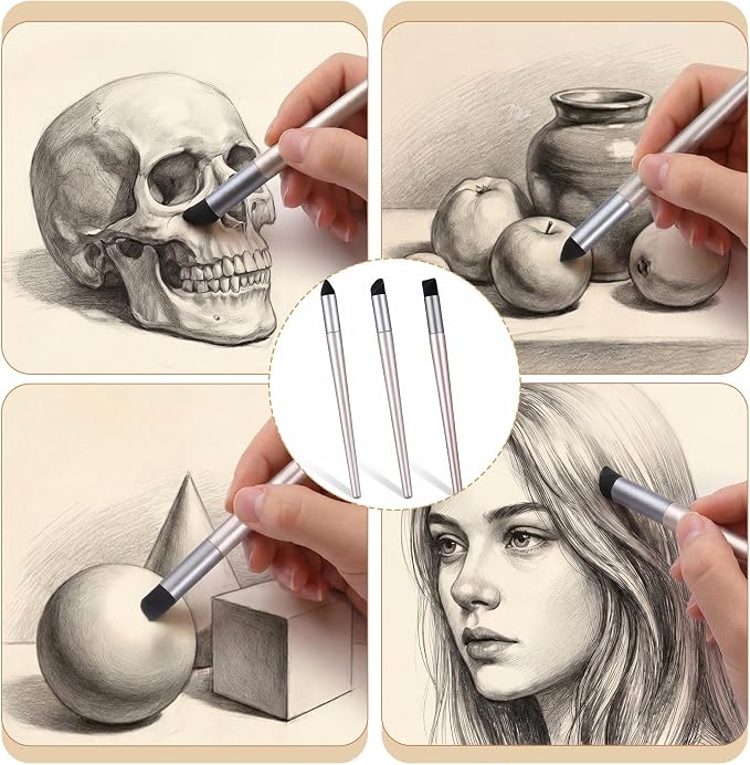 3PCS Oil Pastel Blending Tools, Artist Blending Sponge Pen, Sketch Rubbing Sponge Brush, Color Shaper Paint Mixing Tool for Drawing Smearing Blending Highlighting Detailing