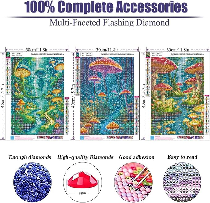 mrpwnle 3 Pack Diamond Art Kits for Adults, Mushroom Diamond Painting Kits