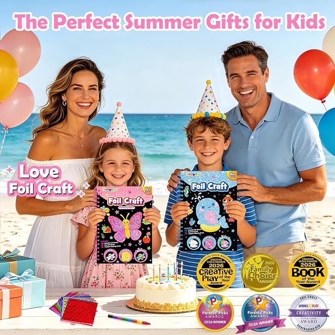 FUNNYB&G Foil Art Craft Kit for Kids, Sparkly Birthday Gift Toy for Girls | No Mess, Kids Ages 4-10 Create Sparkling Artwork, A Creative Gift for Birthdays, Holidays, Travel Activities,Screen-Free Fun