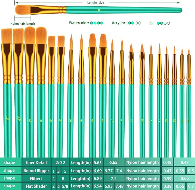 Artstorys Paint Brushes Set, 30 Pcs Acrylic Oil Watercolor Painting Brushes | Artist Paintbrushes (Nylon Hair Wood Handles) for Adult Drawing, Great for Face, Rock & Canvas, Arts Craft Supplies, Green