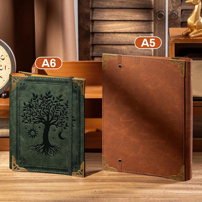 Ovesmusl PU Leather A6 Binder 6 Ring Mini Journal Cover Binder 5.5”x7.5”