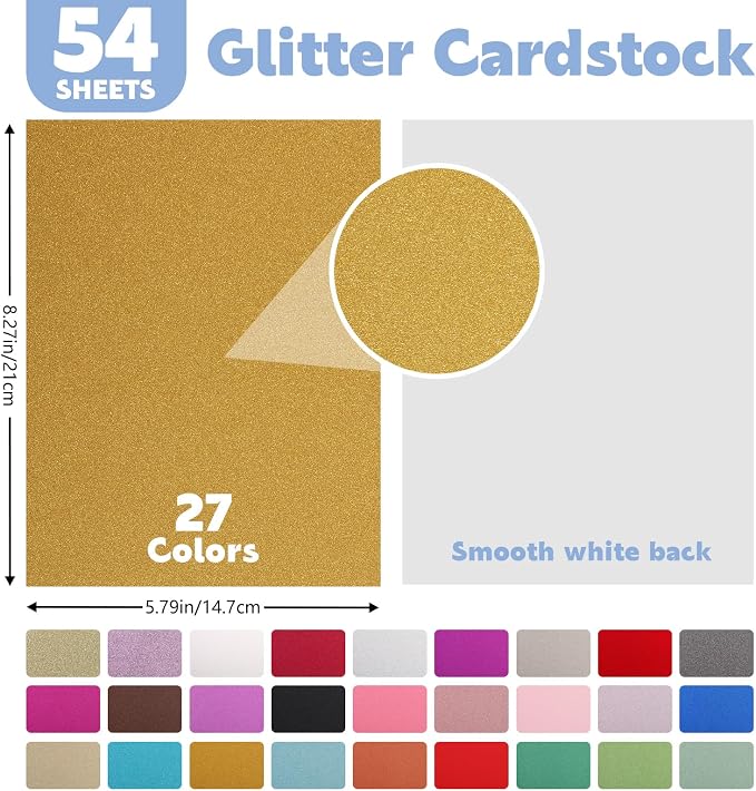 54 Sheets Glitter Cardstock A5, 27 Colors, 230Gsm