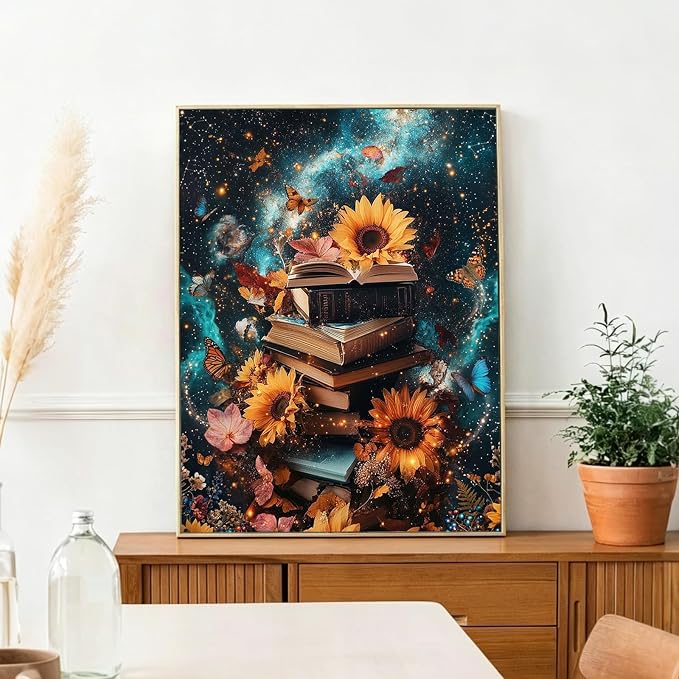 Amaieuin Books Diamond Art Kits for Adults Beginners,Sunflowers Diamond Painting for Adults Beginner,DIY Full Drill Round 5D Diamond Paintings Crafts for Home Wall Decor and Gifts 12x16in