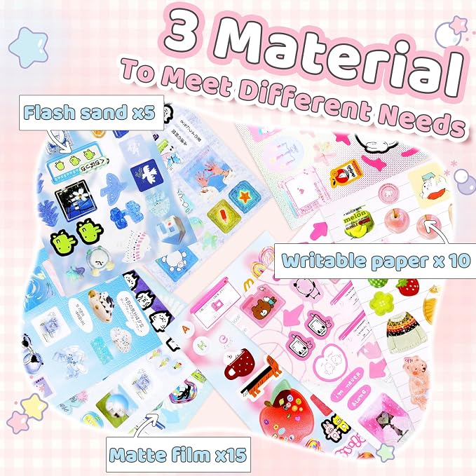Tmtains 40 Sheets Kawaii Japanese Sticker Book for Planners Manga Books Style Sticker Aesthetic Japanese Korean Stickers Book for Adults Scrapbooking Notebook Junk Journal Supplies (Powder Blue Duo)