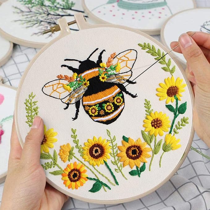 Nuberlic 3 Pack Embroidery Kit for Beginners with Bee Pattern