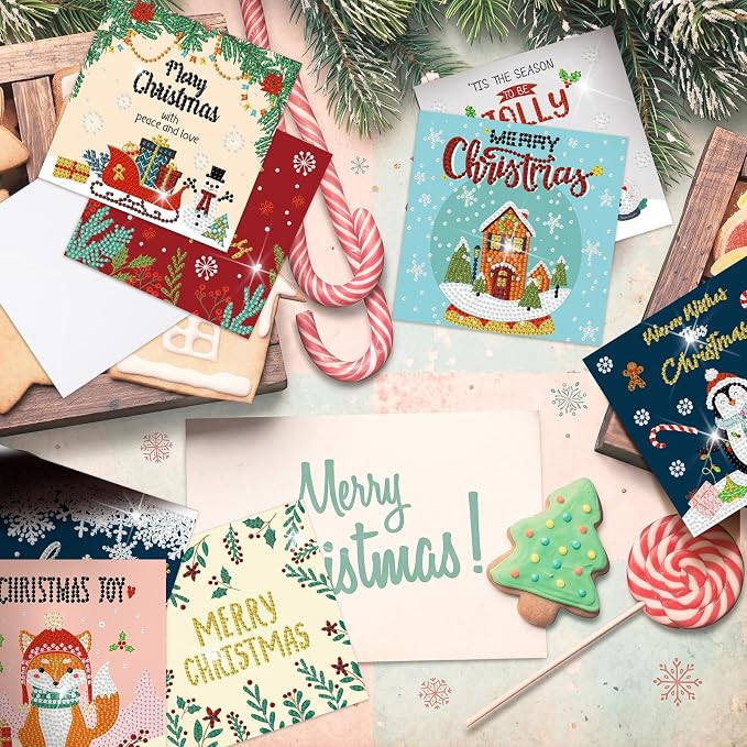 Saillong 24 Pack Christmas Diamond Painting Greeting Cards with Envelopes