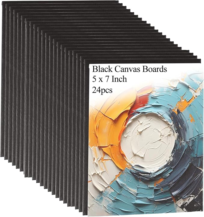 24PCS Black Canvas for Painting 5x7 Inch Canvases Panels Cotton Canvas Boards Stretched Canvases for Painting, Drawing & Art Supplies
