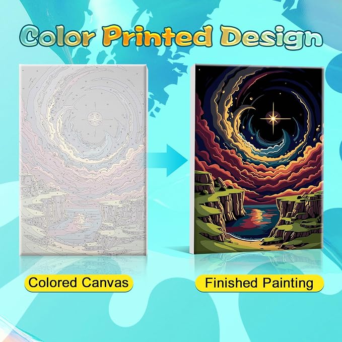 SmartEZ Landscape Paint by Numbers Kit for Adults Framed Canvas, 8x12 Inch | Adult Paint by Number Kits with Frame for Gift, Home Wall Decor, 7.87x11.81 Inch