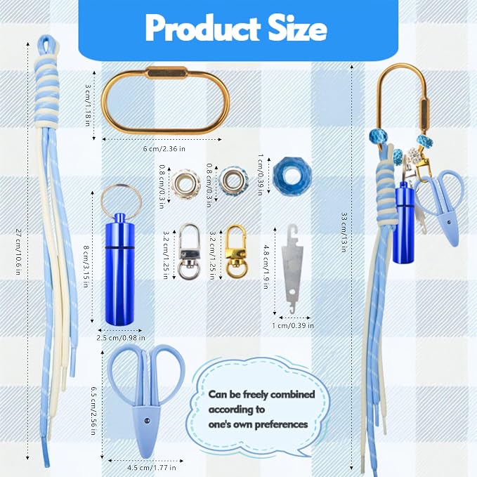 MAGNEECH Needlepoint Keychain Kit, Needlepoint Bag with Mini Embroidery Scissors, Needle Threader, Needle Holder Tube & Gold Keyring, Portable Cross Stitch Sewing DIY Crafts (Blue)