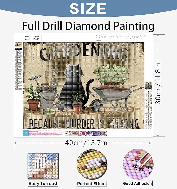 Benjenes Garden Cat Diamond Art Kits for Adults Diamond Painting Kits