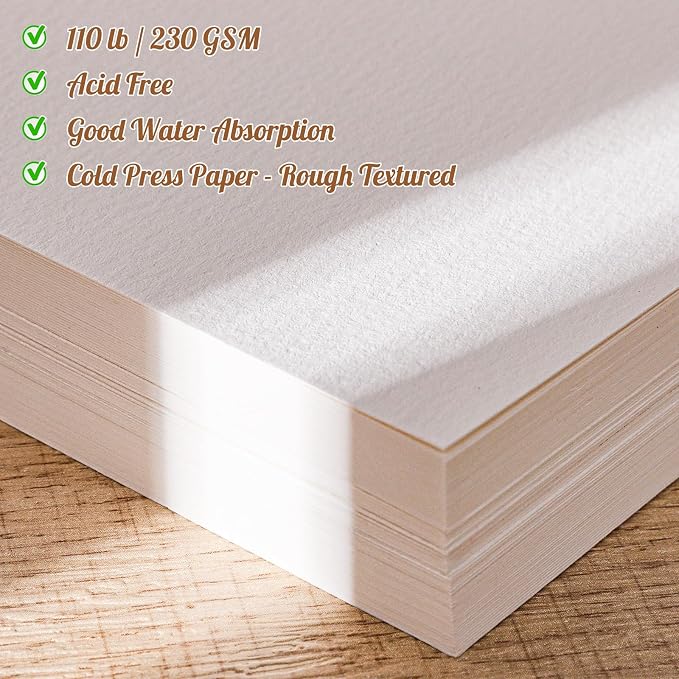 80 Sheets Watercolor Paper 9x12 Inch, 110 Lb/230 GSM, Cold Press