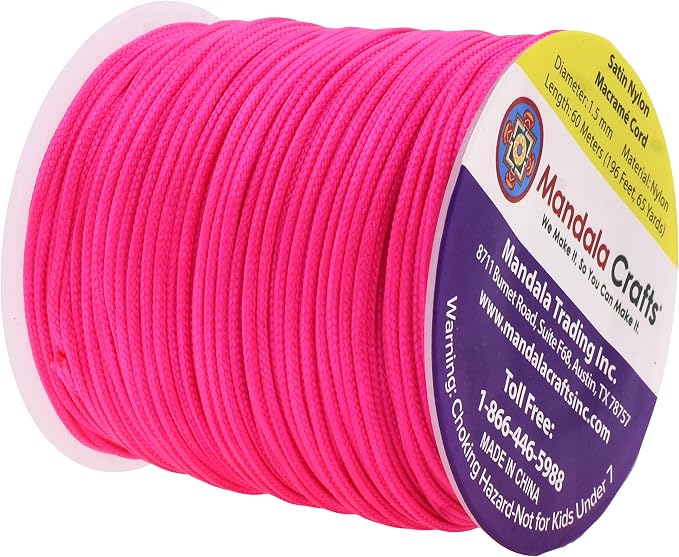 Mandala Crafts 1.5mm Hot Pink Rattail Nylon Satin Cord for Jewelry Making