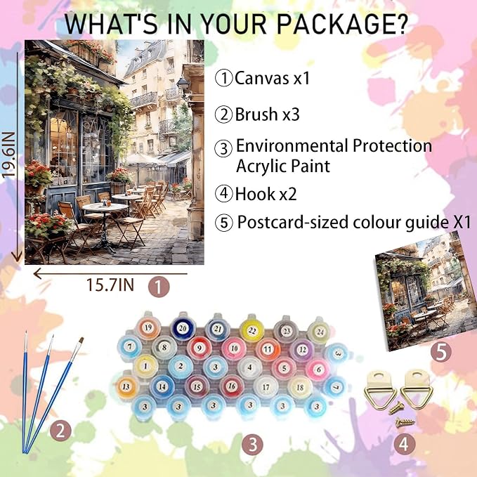 Arttoplus Street Cafe Paint by Numbers Kit for Adults Beginner 16x20 inch | Landscape Adult Paint by Number Kits on Canvas, Diy Oil Painting by Number for Gift Home Wall Decor (Without Frame)