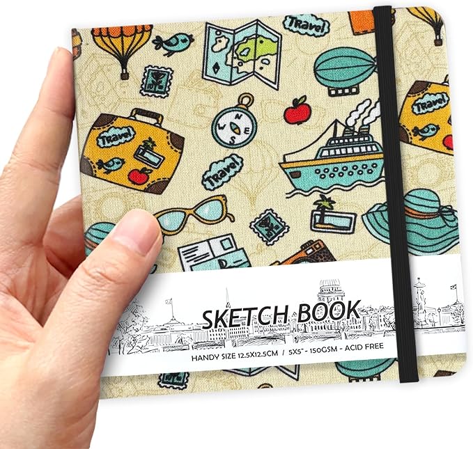 5" x 5" Hardcover Sketch Book,58 Sheets Small Mixed Media Pocket Sketch Pad
