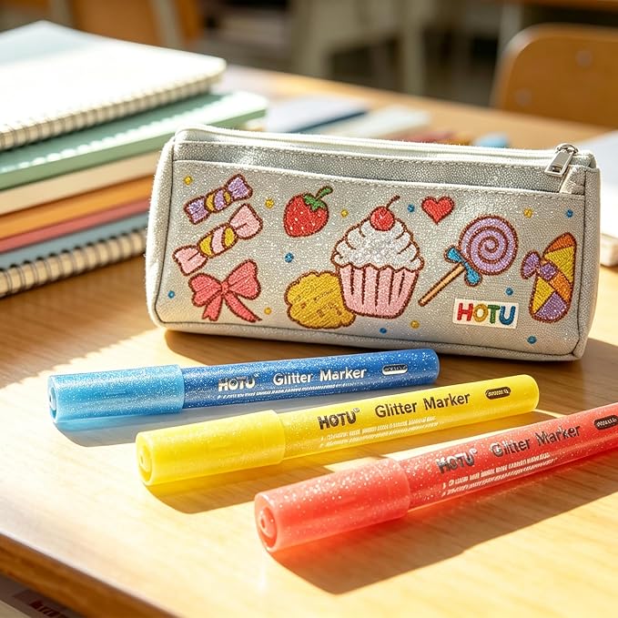 HOTU Glitter Paint Pens, 24 Assorted Sparkly Colors 0.7mm Extra Fine Tip