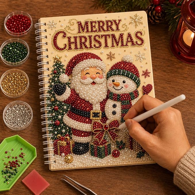 100 Pages DIY Christmas Pearl Diamond Art Painting Notebook，Style F