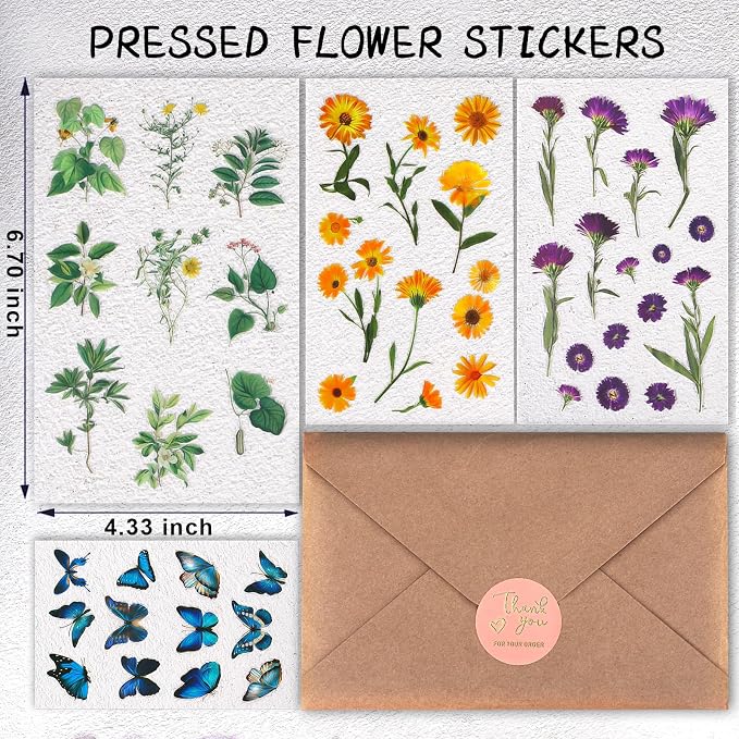 Arme Scrapbook Flower Stickers Floral Stickers(1466+PCS, 110 Sheets)