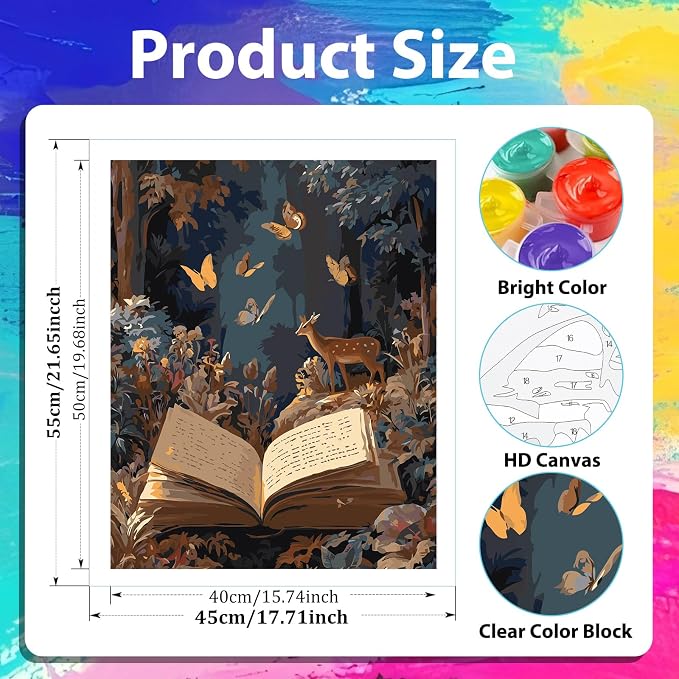 xcemhil Book Paint by Numbers Kit for Adults Beginner, Deer Paint by Numbers for Adult, Acrylic Paint by Number Kits Suitable for Home Wall Art Decor Gifts 16x20 Inch