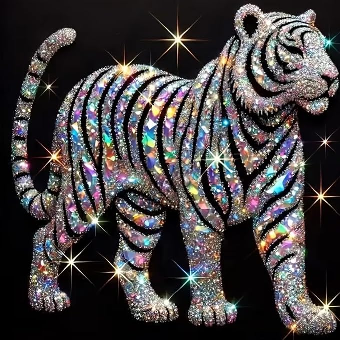 BYGFHLYW Tiger 5D Diamond Painting Kit for Adults, Animal Diamond Art Kits | Full Round Drill Gem Painting Paint by Diamonds Relaxing DIY Craft for Home Wall Decor 13.7x13.7inch