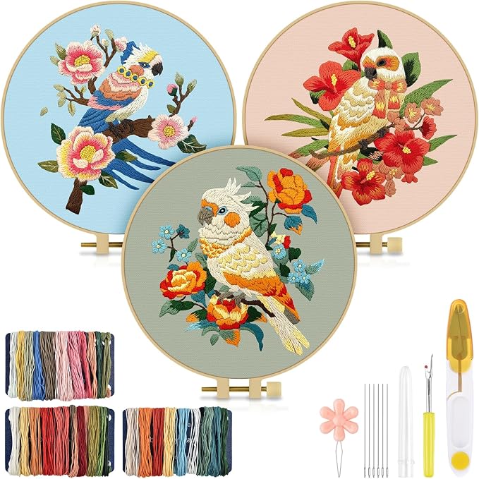 TINDTOP Embroidery Kit for Adult, Parrot Embroidery Stitch Practice kit