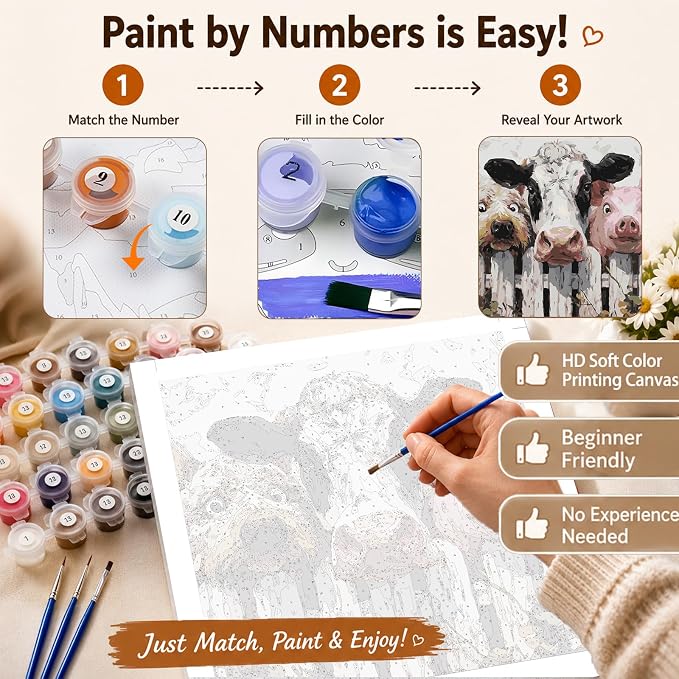 AUKELHJ Paint by Numbers Kit for Adults Beginner, Animal, 16X16 Inch | Paint by Number for Adults, Beginner Friendly, High-Definition Color Canvas, Stress Relief, Home Decor, Gifts, Unframed