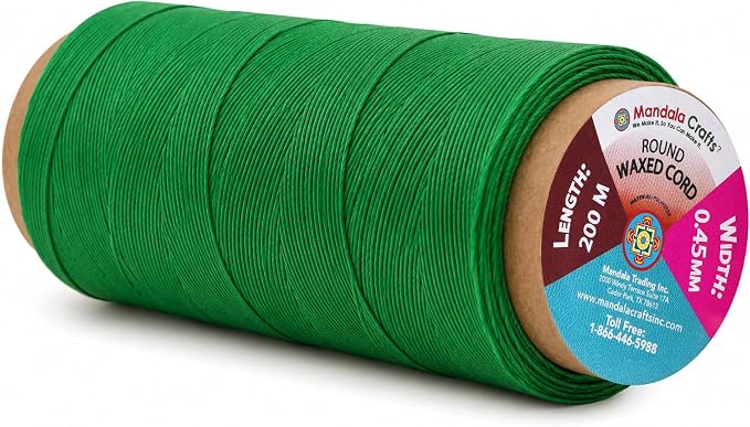 Mandala Crafts 200M 0.45mm Kelly Green Leather Sewing Round Waxed Thread