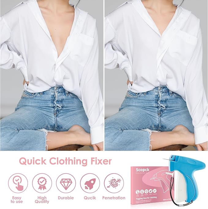Stitch Gun for Clothes - Handheld Stitch Gun Quick Clothing Fixer - Mini Sewing Kit Micro Tagging Gun - Includes 6 Needle, 1000 Black Fasteners & 1003 White Fasteners