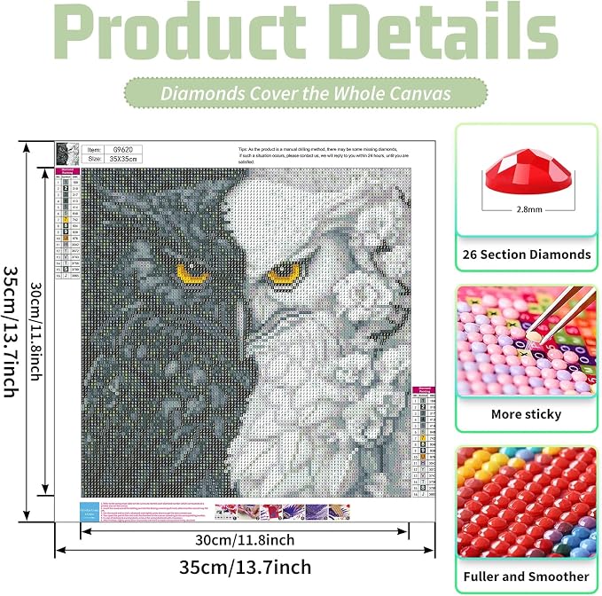 Diamond Painting Kits for Adults, Owl Diamond Art Kits for Adults, DIY 5D Diamond Painting Kits for Beginners Home Wall Decor 14x14 inch
