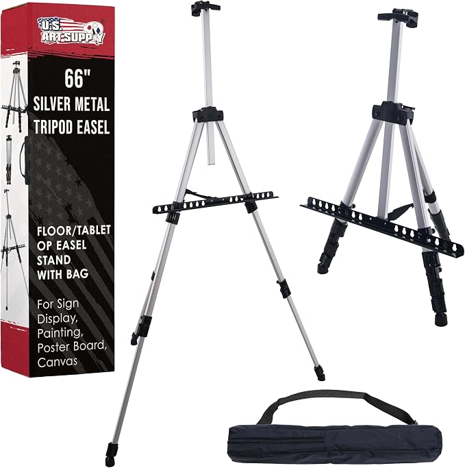 U.S. Art Supply 66" Silver Metal Tripod Easel Display