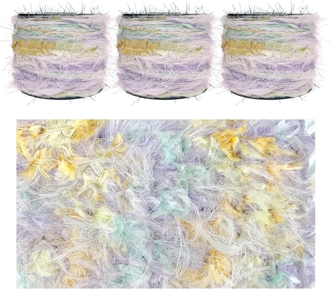 Artisanal Yarn Collection Multifiber Fancy Yarn for Knitting Crocheting Crafts DIY, Set of 3 Rolls (Romantic Feather)
