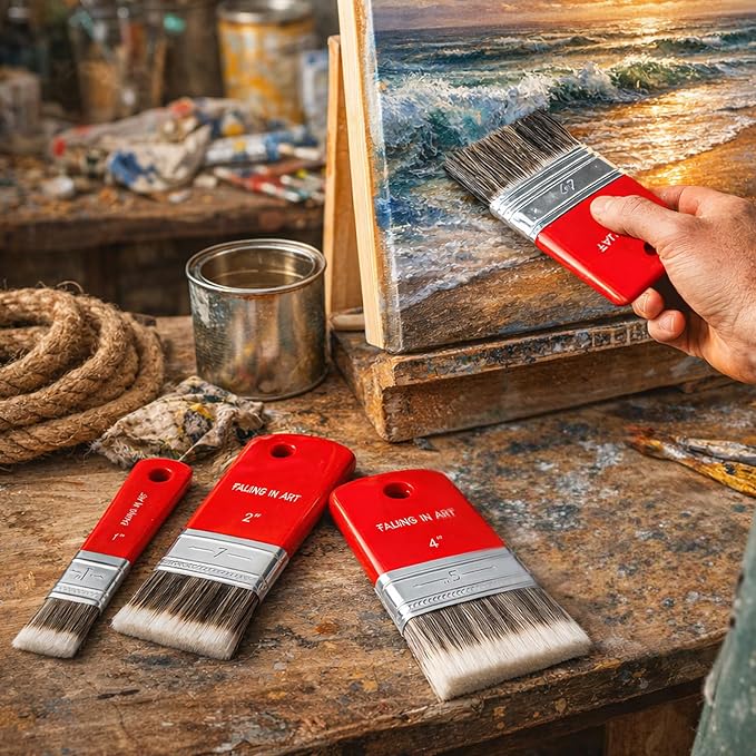 Falling in Art 3 PCS Flat Paddle Paint Brush Set (1'',2'',3'') | Scale Brush, Blending Paint Brush, Wide Flat Paint Brushes for Oil and Acrylic Paints